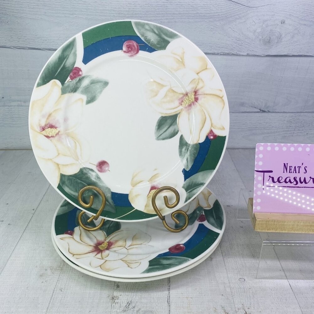 Citation SAVANNAH GROVE Southern Magnolia Berries  Stoneware Dinner Plates Set 3